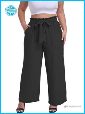 Plus Size Wide Leg High Waisted Dress Pants Business Casual Palazzo